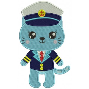 Boy Cat Captain With Anchor Marine Filled Machine Embroidery Design Digitized Pattern